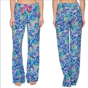 Lilly Pulitzer Blue Pink Knit Loungewear Pajama PJ Pants Ocean Commotion XXS NEW